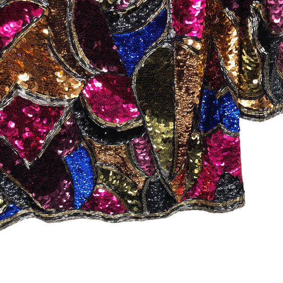 Vintage 1980s Black Tie Sequin, Silk, & Beads by Pierre Cardin, Glamorous, SZ S - Picture 8 of 11